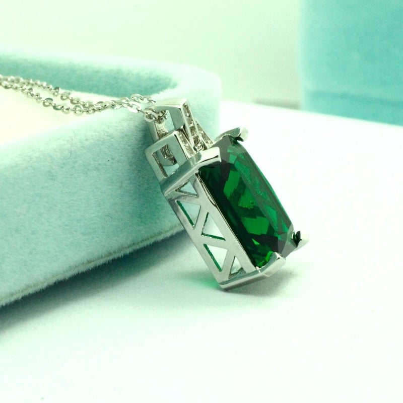 KEETEEN Colorful Life Sterling Silver Necklace Simulated Gemstones Pendant Necklace for women with Princess Cut (6.0ct Emerald) - Image 4